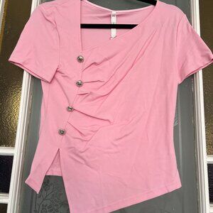 70/21 Asymmetric Button Detail Short Sleeve Top